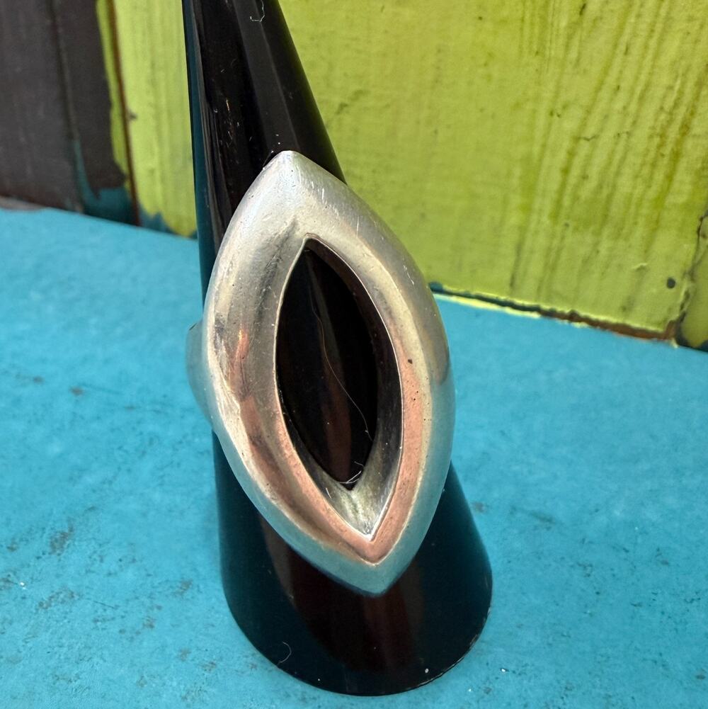 SSA Mexico Sterling Silver Modernist Navette Ring Heavy 18.5g Sz 8 Eagle Mark 3